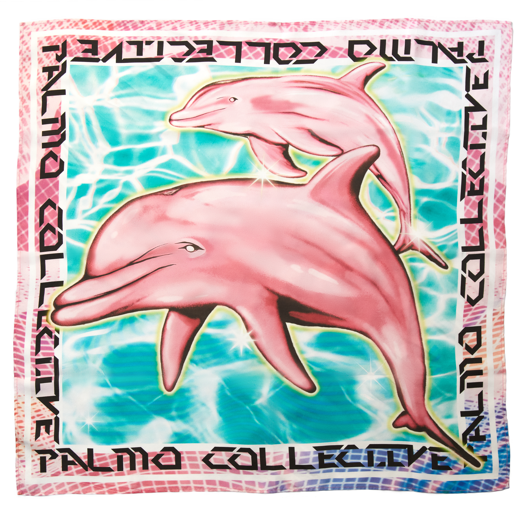Two Dolphins Pool Silk Scarf Pink