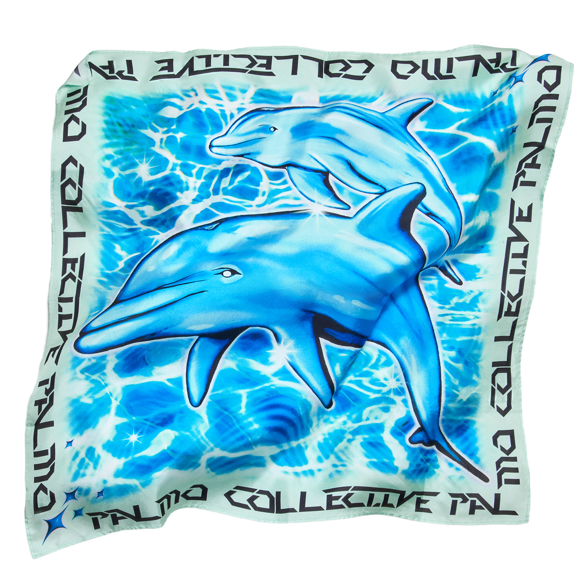 Two Dolphins Pool Silk Scarf Turquiose