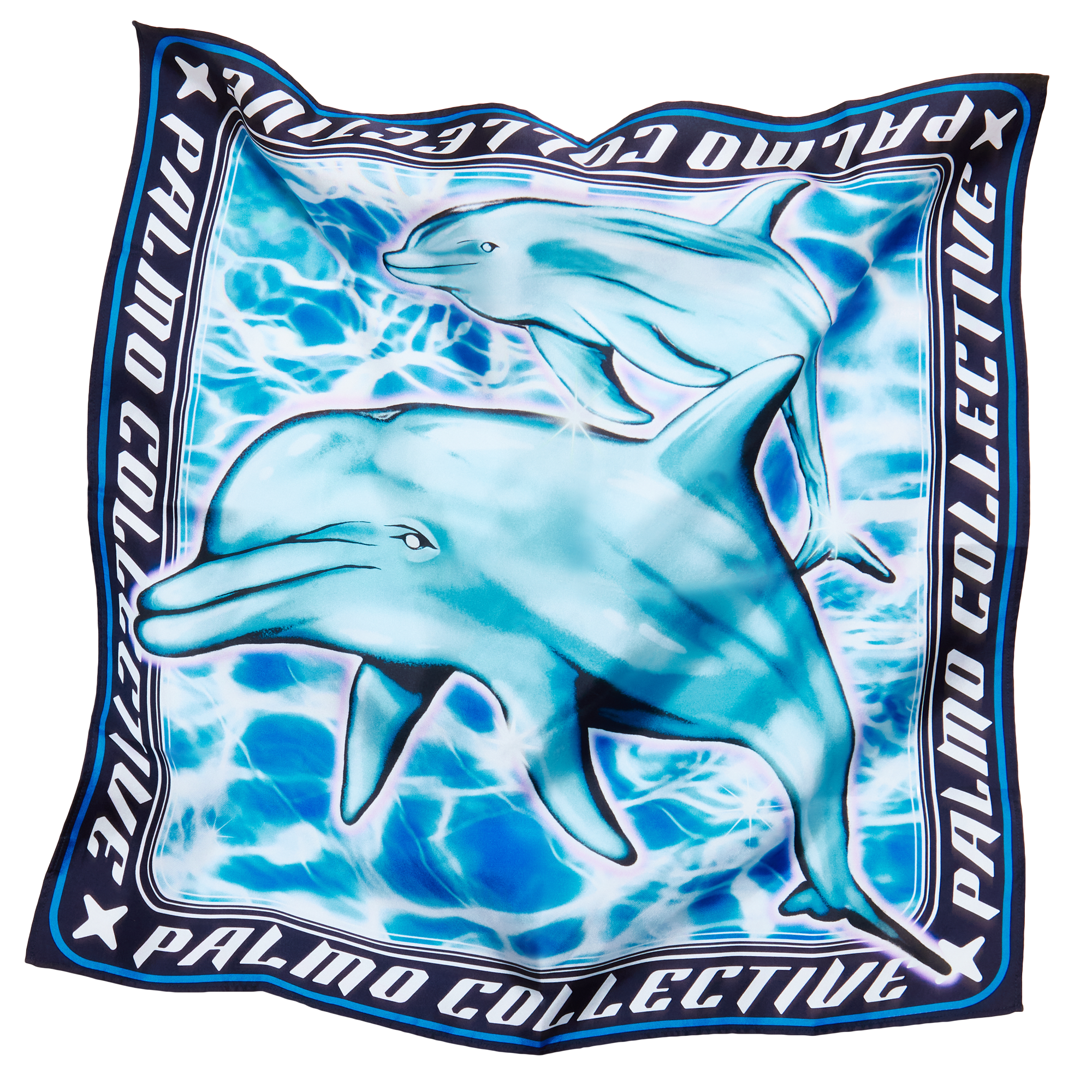 Two Dolphins Pool Silk Scarf Navy
